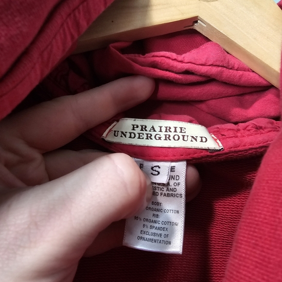 Prarie Underground USA Red Organic Cotton Lagenlook Cloak Long Hoodie Size S - Picture 3 of 3